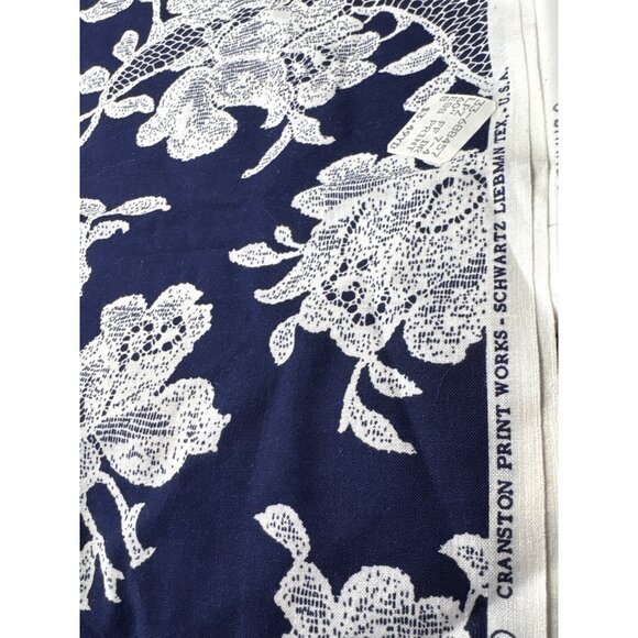 1/2 yard x 58" Navy Blue Floral Lace Cotton Fabric Delicate Botanical Print - Picture 5 of 11
